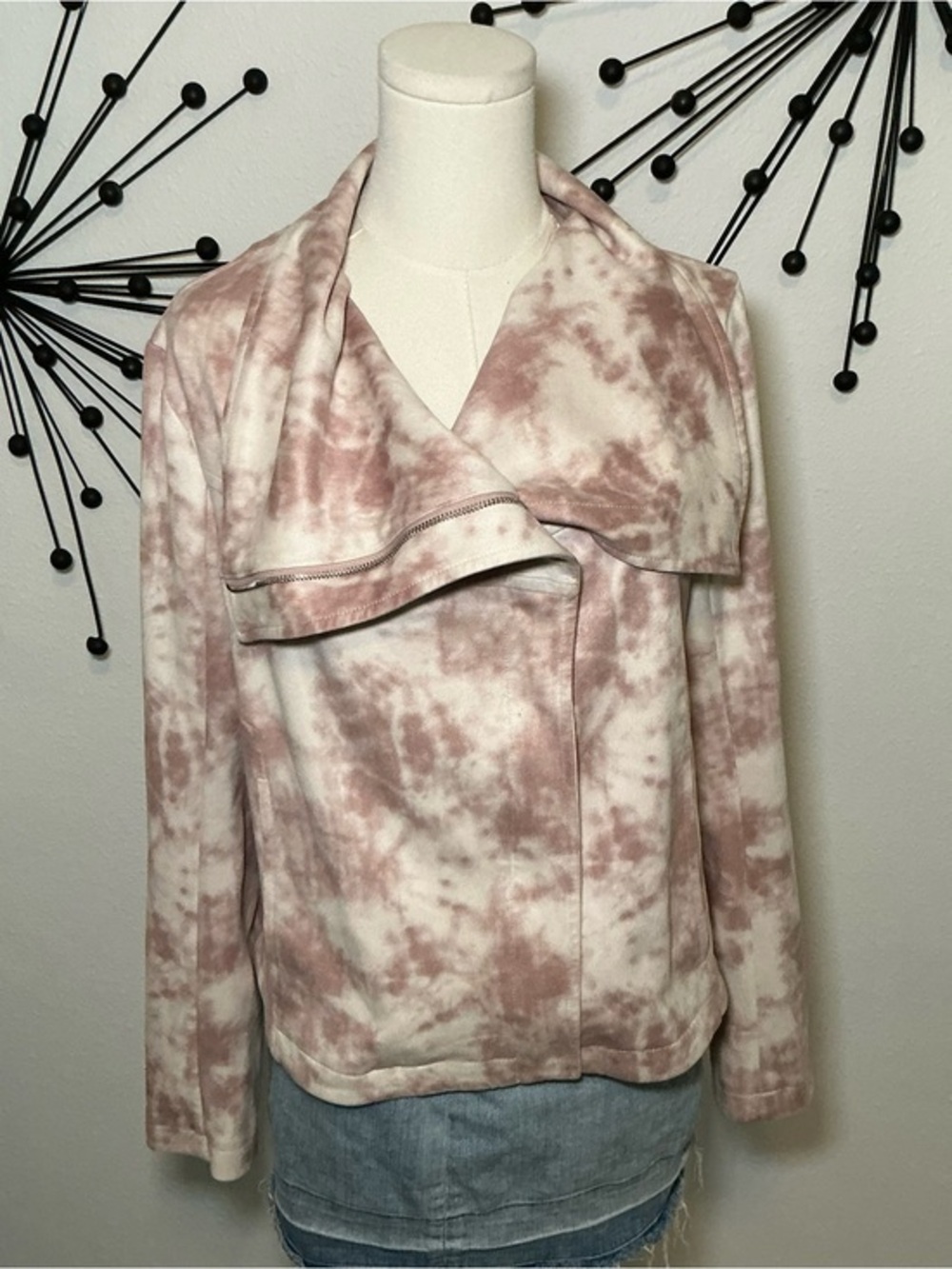 Bagatelle Collection Tie Dye Moto Jacket Blush Pink Zip Front Small